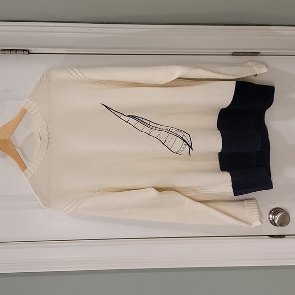 Nautica Vintage Cream And Navy Blue Crewneck Sweater - Size Large - Picture 3 of 6